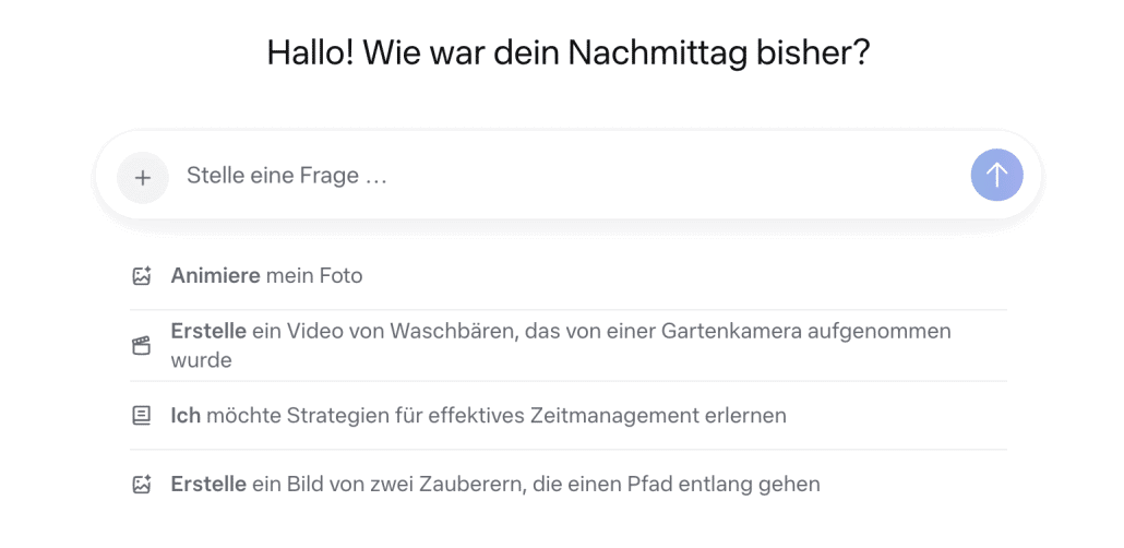 Benutzeroberfläche mit kreativen Anfragen