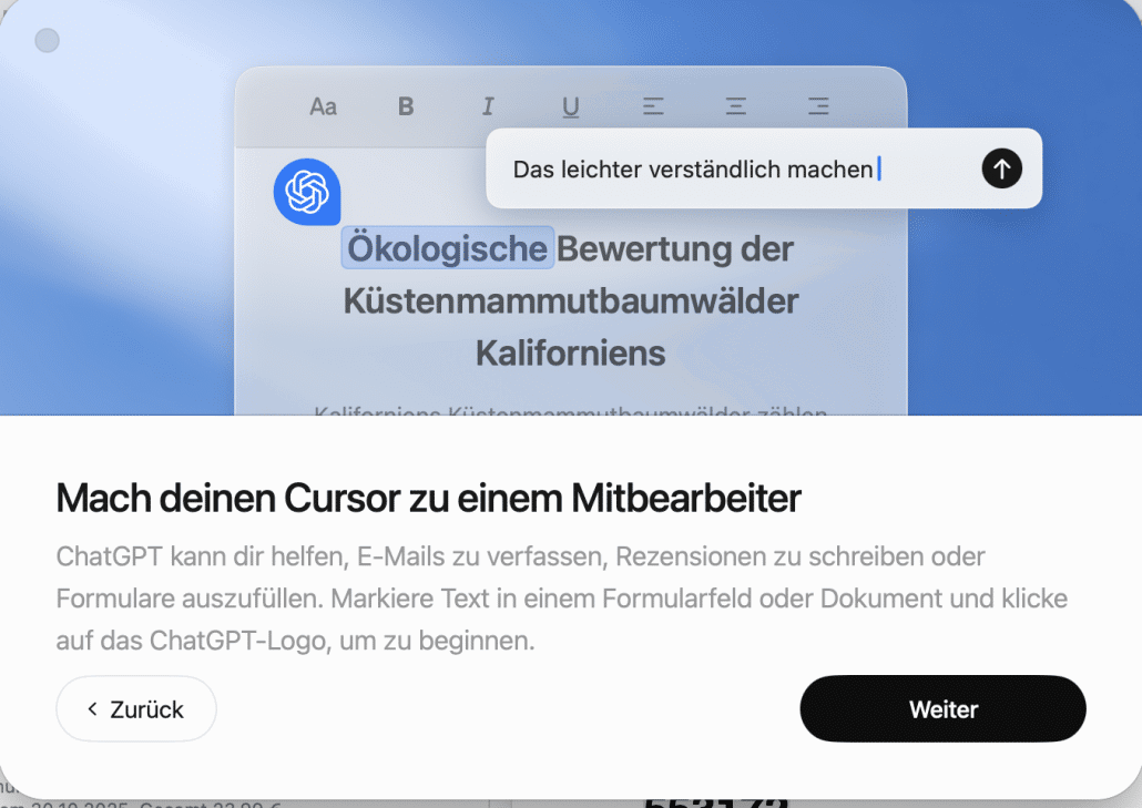 ChatGPT im Atlas Browser: Der Agent steuert auf Wunsch den Mauscursor