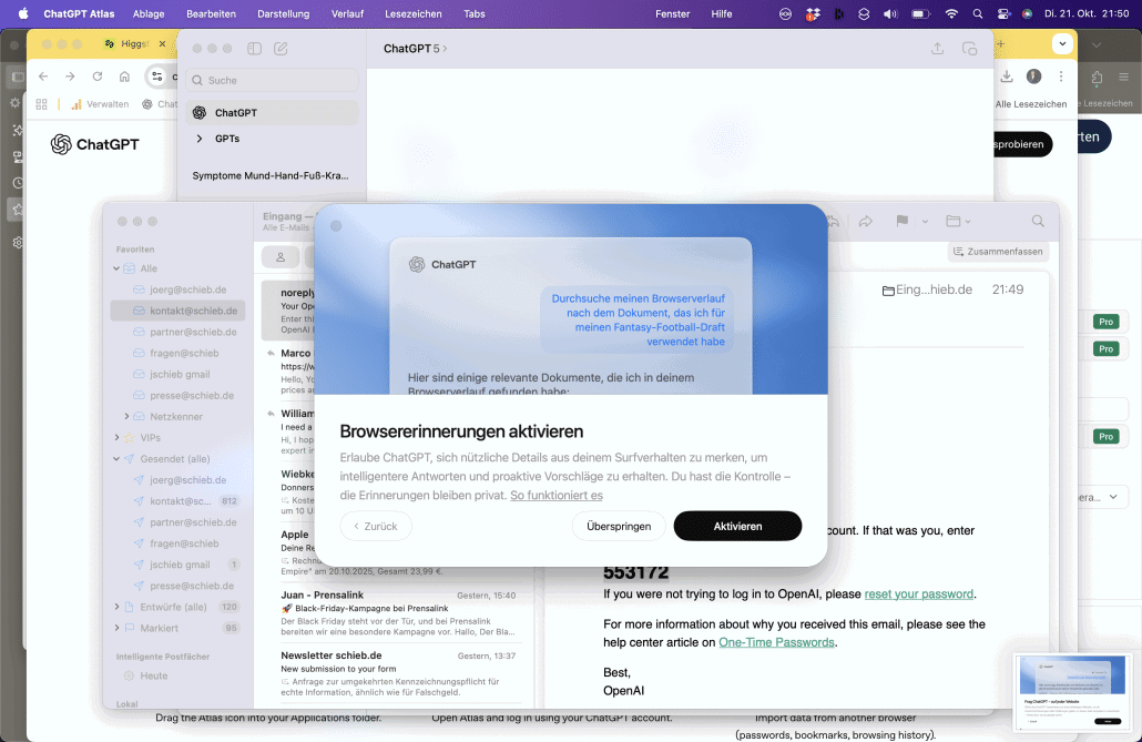 Screenshot von ChatGPT mit Aktivierungsfenster