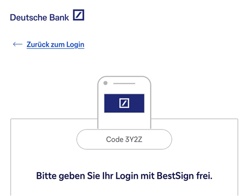 Login-Seite der Deutschen Bank mit BestSign-Code