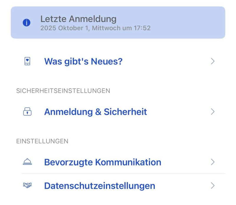 Einstellungen zur Anmeldung und Sicherheit anzeigen.