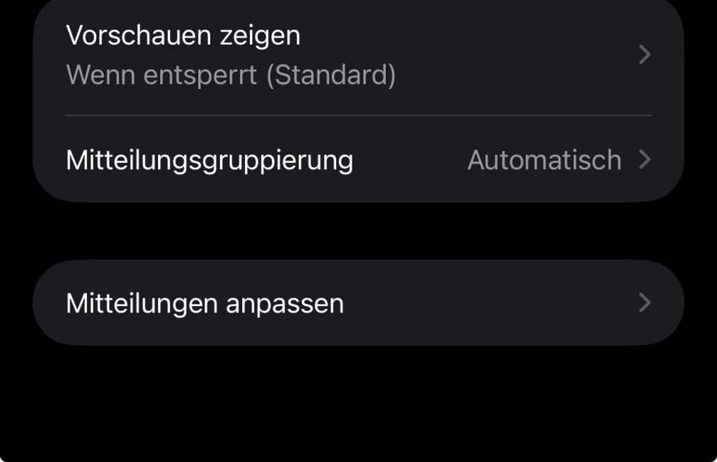 Einstellungen für Benachrichtigungsanzeige und Gruppierung