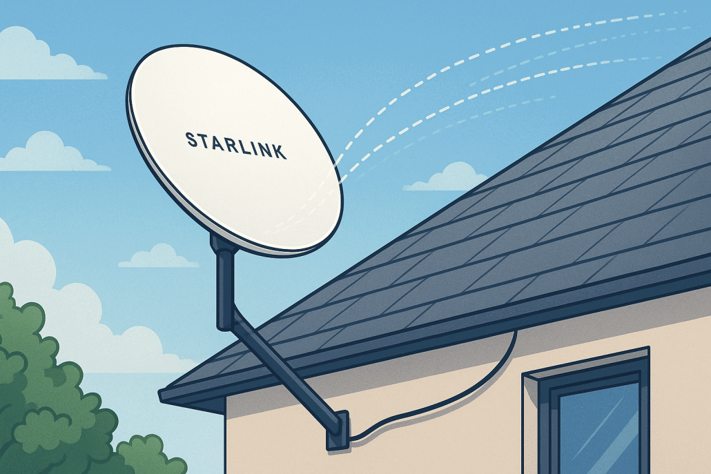 Starlink Satellitenschüssel auf einem Dach