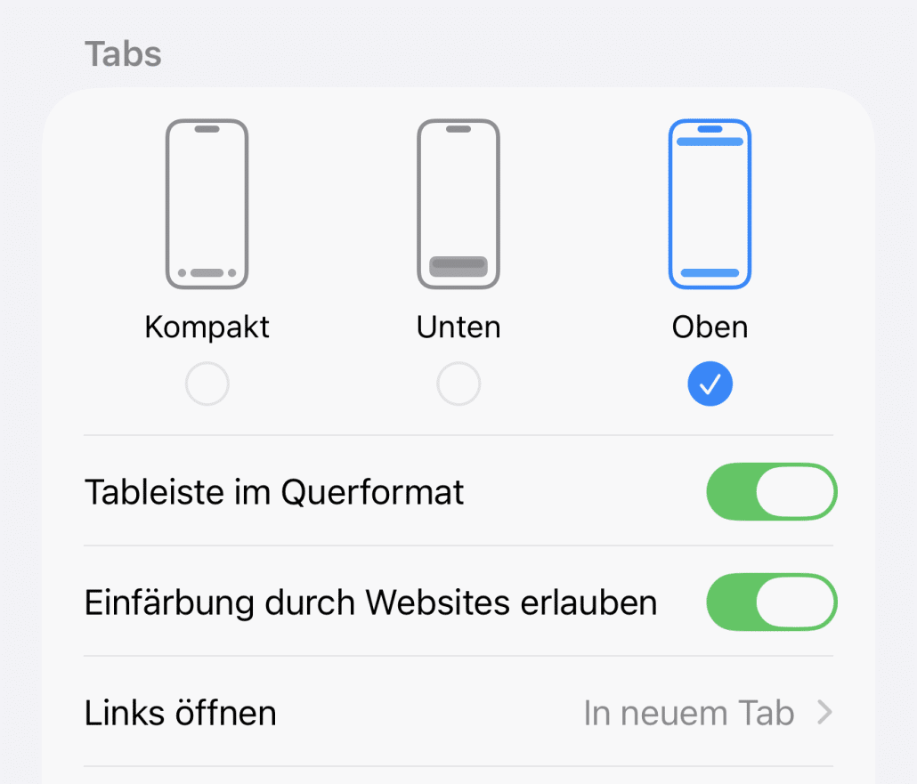 Einstellungen für Tab-Leisten-Position und -Format