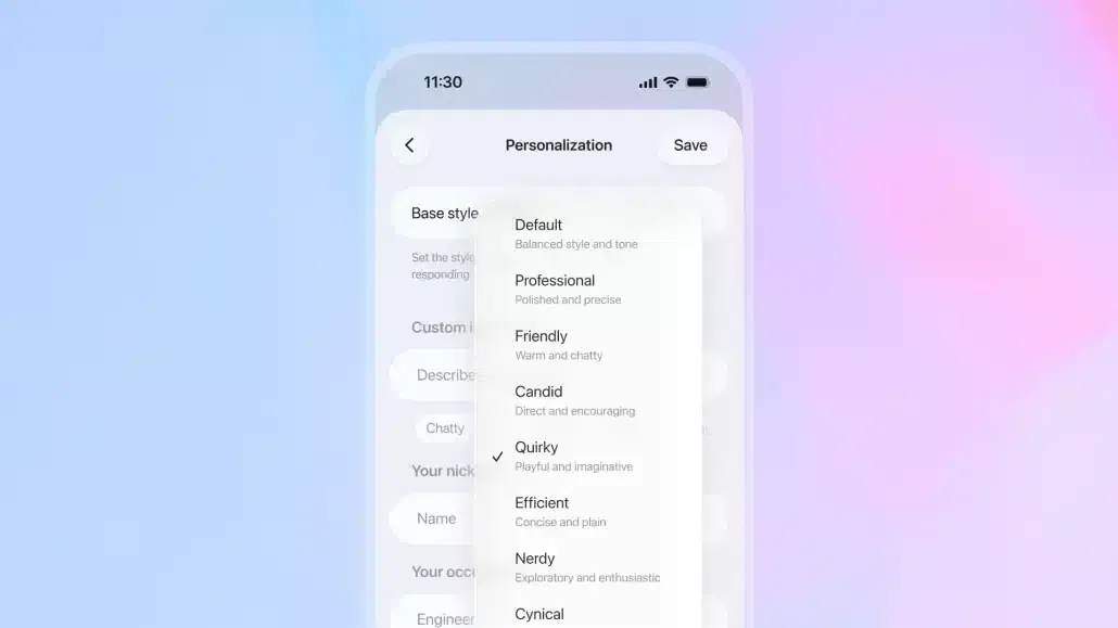 Personalisierungseinstellungen für den Schreibstil