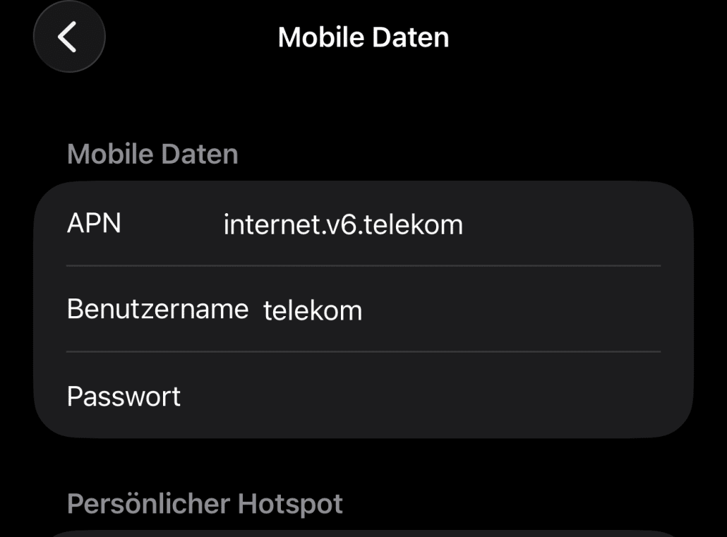 Einstellungen für mobile Daten bei Telekom