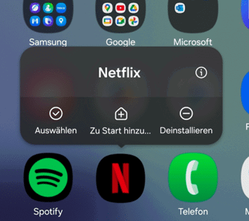 Netflix-App mit Optionen auf einem Handy-Bildschirm