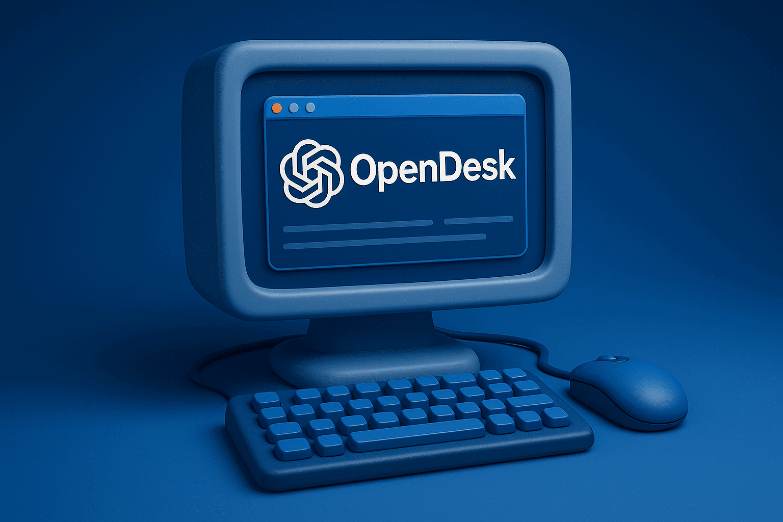 Blauer Computer mit OpenDesk-Logo auf dem Bildschirm