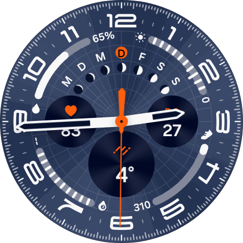 Analoguhr mit verschiedenen Wetter- und Gesundheitsdaten