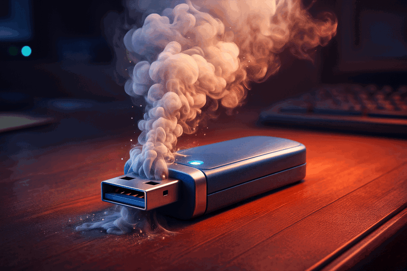 USB-Stick mit Rauchabgabe auf Tisch