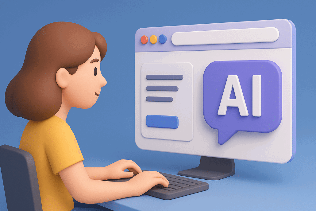 Person nutzt Computer mit AI-Interface