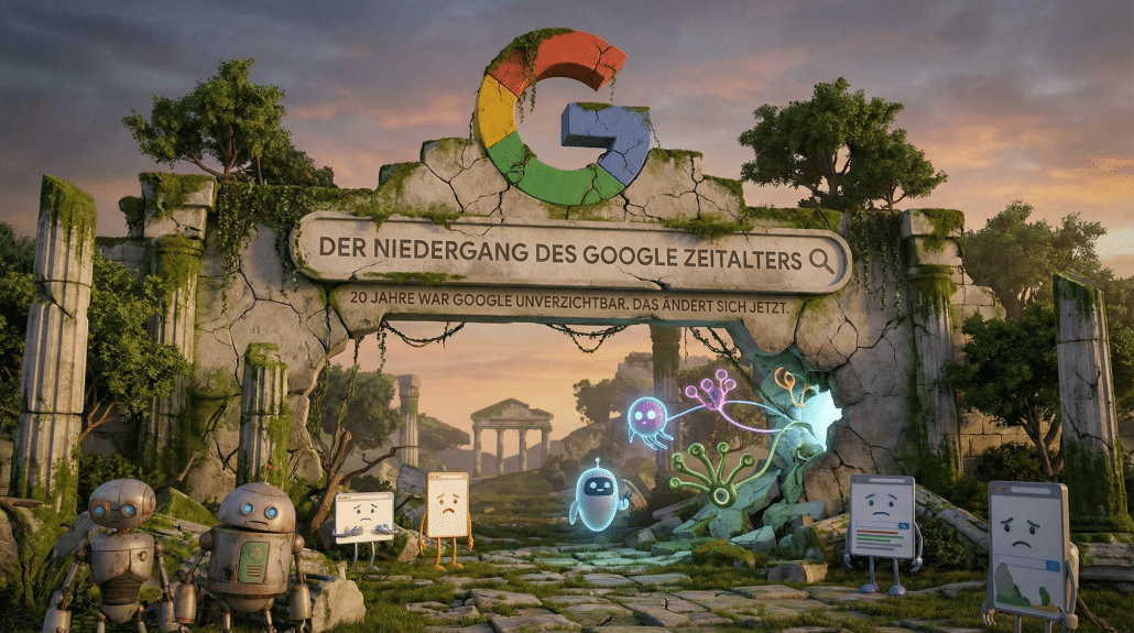 Verfall des Google Zeitalters mit illustrierten Charakteren