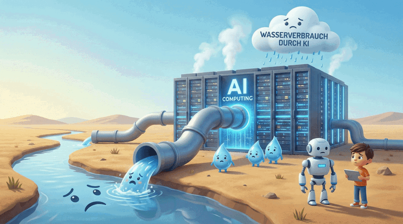 Wasserverbrauch durch KI in einer Wüstenlandschaft