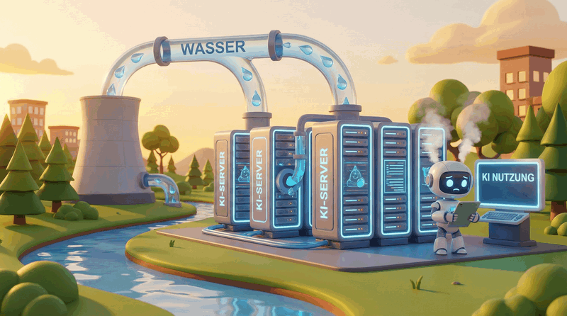 Illustration von KI-Servern mit Wasserressourcen