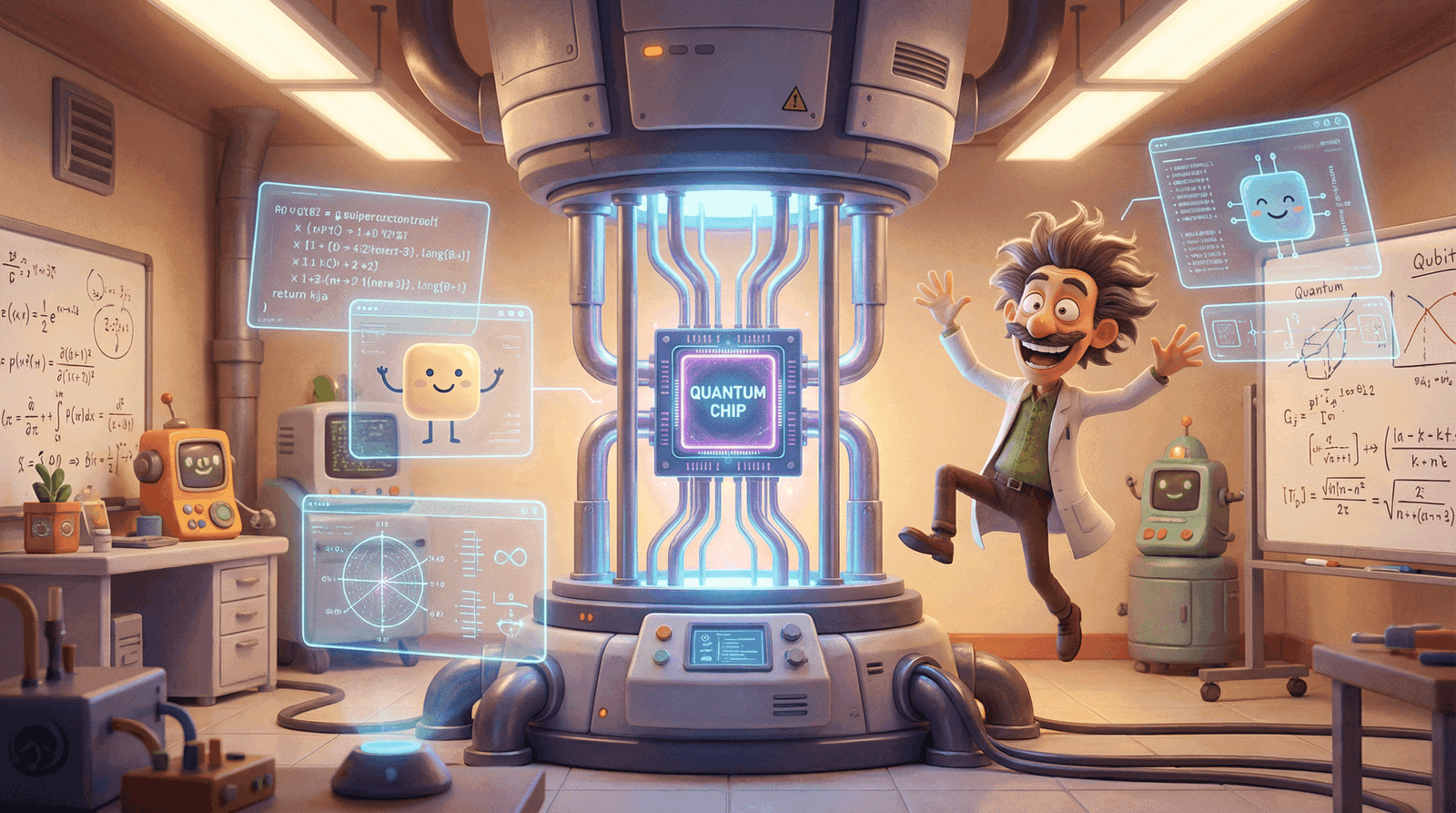 Wissenschaftler präsentiert einen Quantenchip in Laborumgebung.