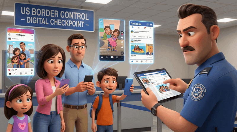 Familie am digitalen Kontrollpunkt der US-Grenze.