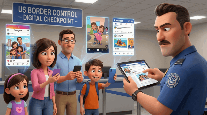 Familie am digitalen Kontrollpunkt der US-Grenze.