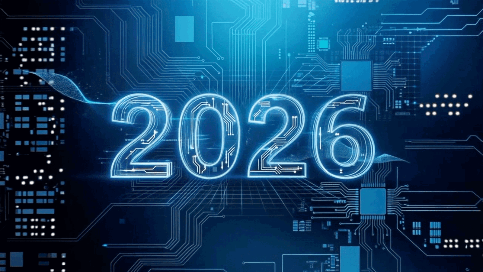 Jahr 2026 mit digitalen Motiven