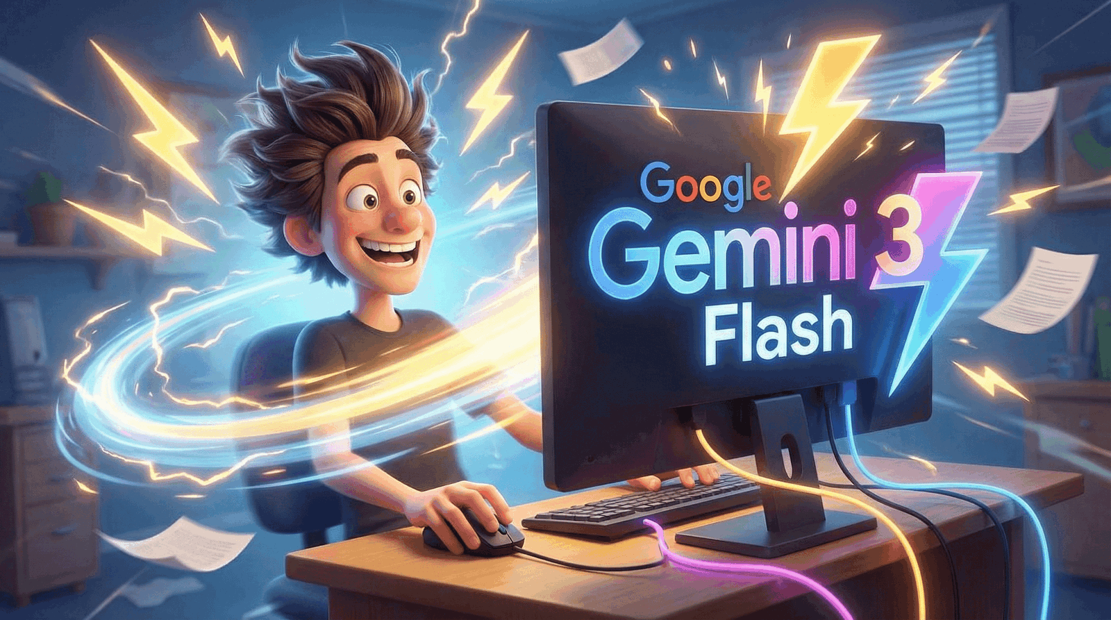 Junge freut sich über Google Gemini 3 Flash.