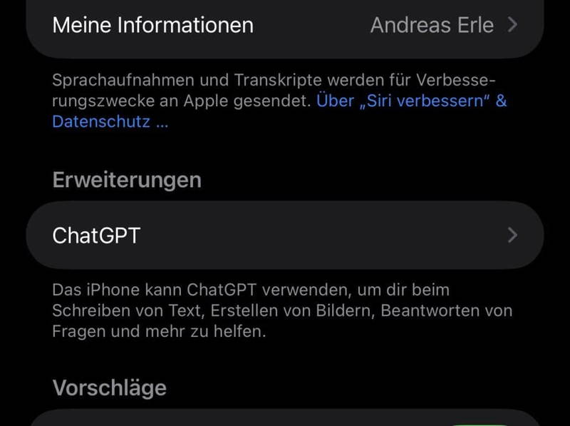 Einstellungen für ChatGPT auf dem iPhone