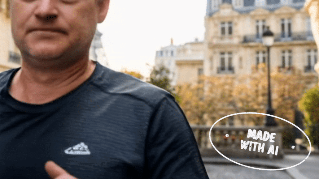Mann in T-Shirt mit Architektur im Hintergrund