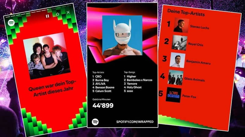 Spotify Wrapped mit Top-Künstlern und Songs.