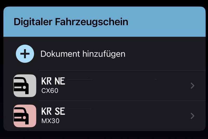 Digitale Fahrzeugdetails und Dokumentenoptionen