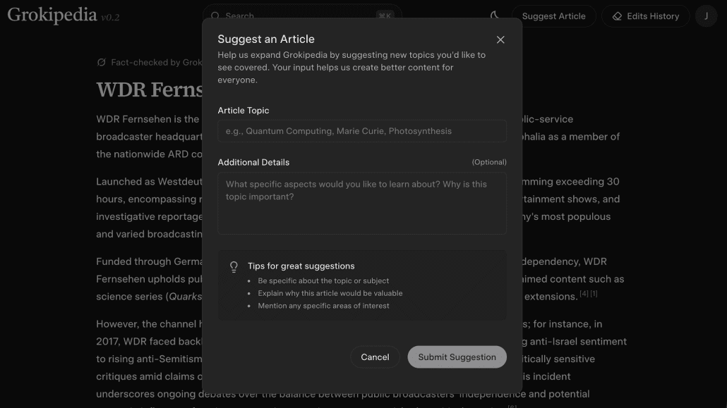 Vorschlag für einen Artikel bei Grokipedia