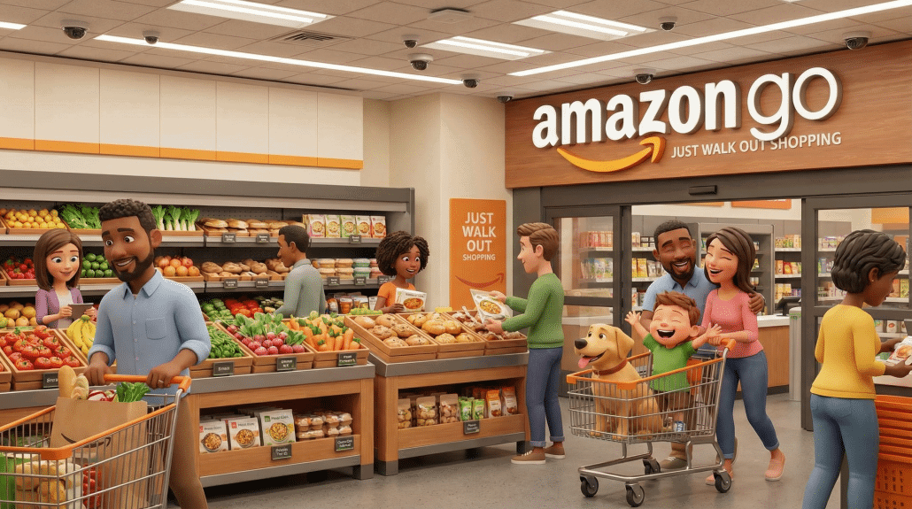 Familie kauft frische Lebensmittel in modernem Supermarkt.
