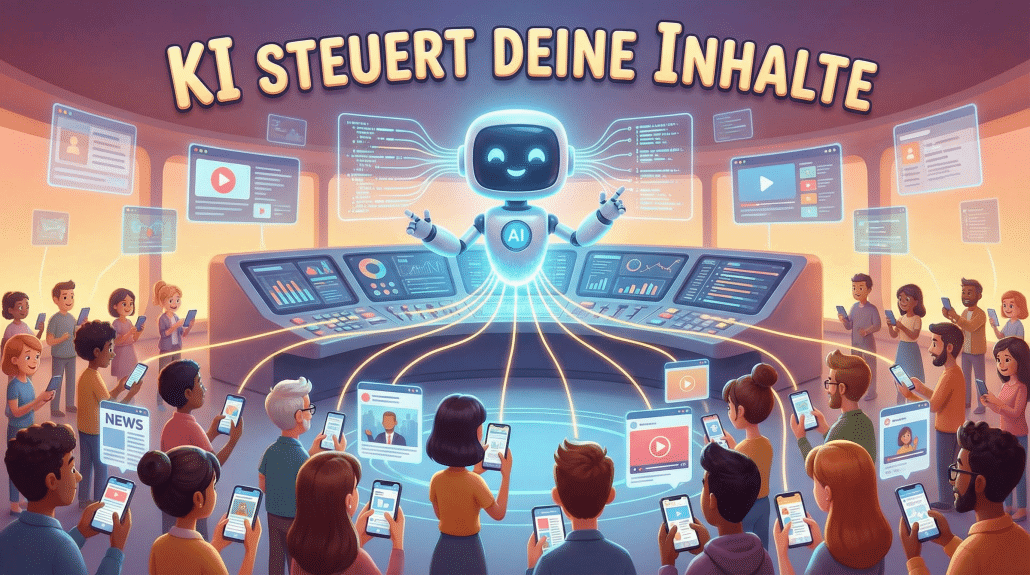 Roboter steuert Inhalte für eine Gruppe von Menschen.