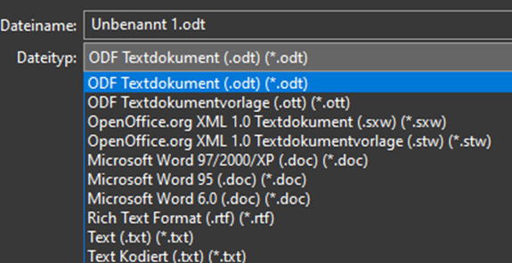 Dateiformate für Textdokumente aufgelistet