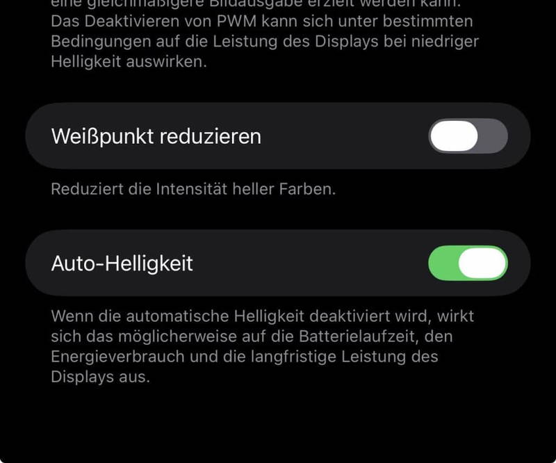 Einstellungen zur Bildschirmhelligkeit und Farbintensität