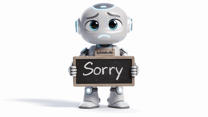 Trauriger Roboter hält ein Schild mit 'Sorry'