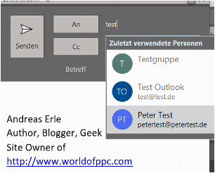 E-Mail-Programm mit Absender und Empfängervorschlägen