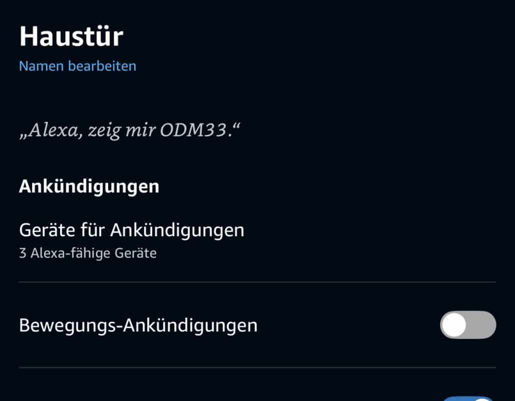 Einstellungen für Alexa-Geräte und Ankündigungen