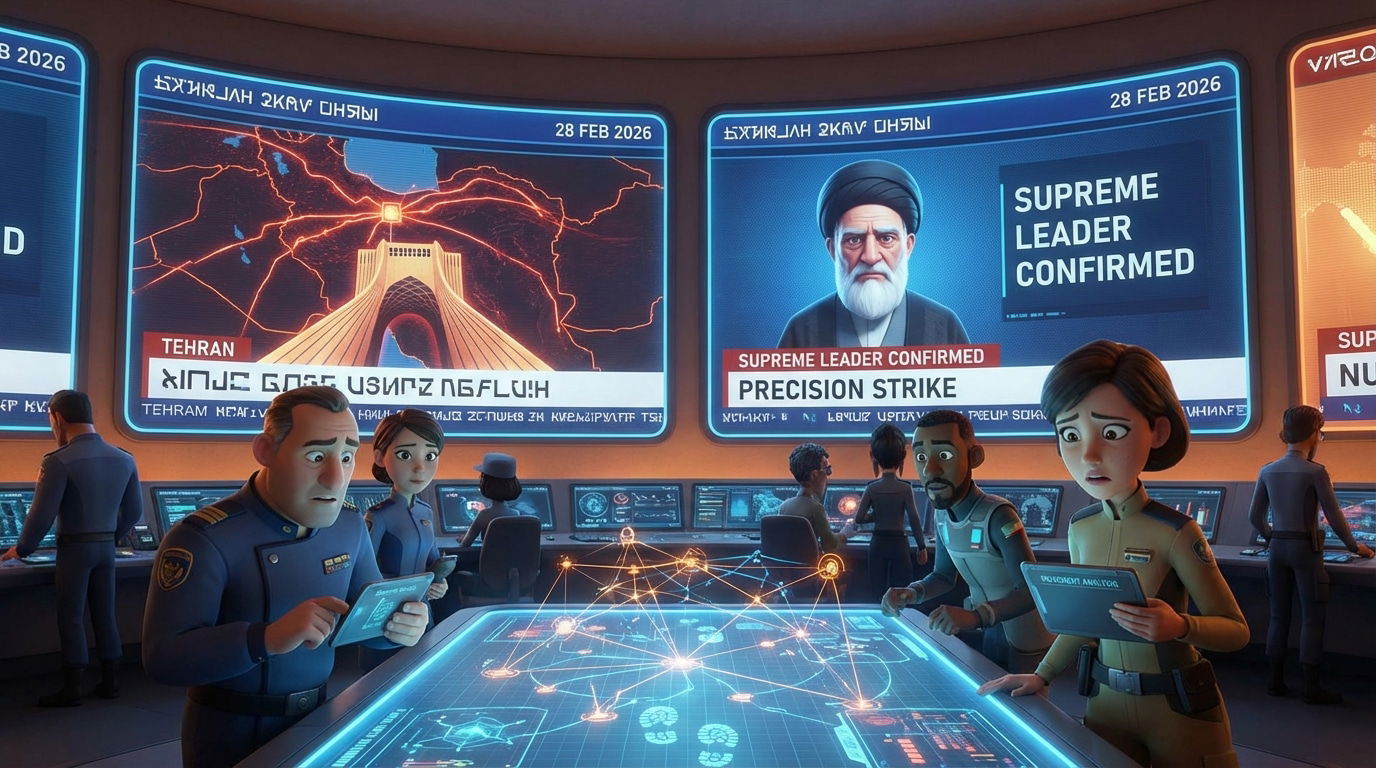 Besprechung im Kontrollraum mit aktuellen Nachrichten